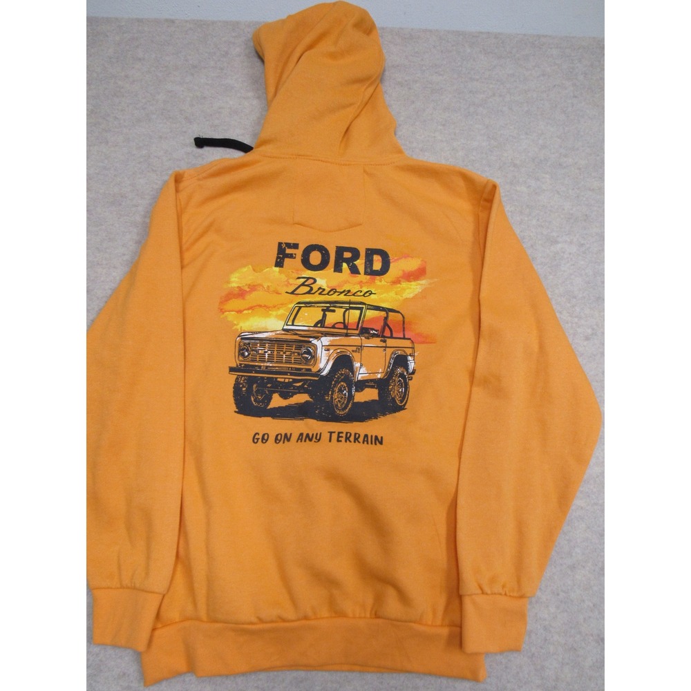 Ford Bronco Graphic Hoodie Mens Medium Orange Go On Any Terrain Sweatshirt NWT
